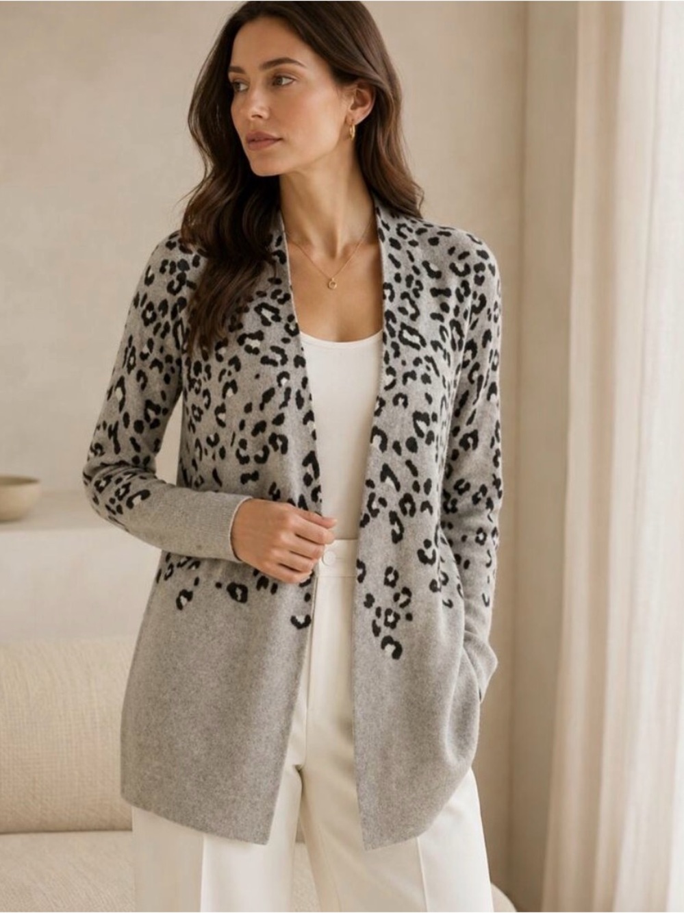 Charter Club Women’s Leopard Print Luxury Cashmere Open Cardigan Sweater, XS